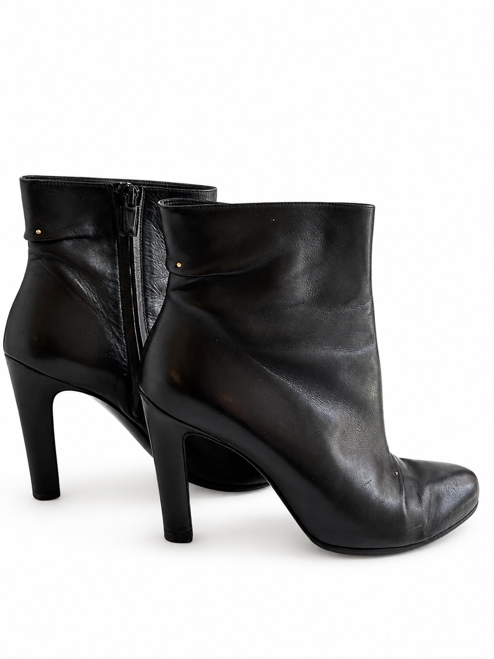 Roger Vivier Black Leather Gold Stud Ankle Boots Size 39 Made in Italy